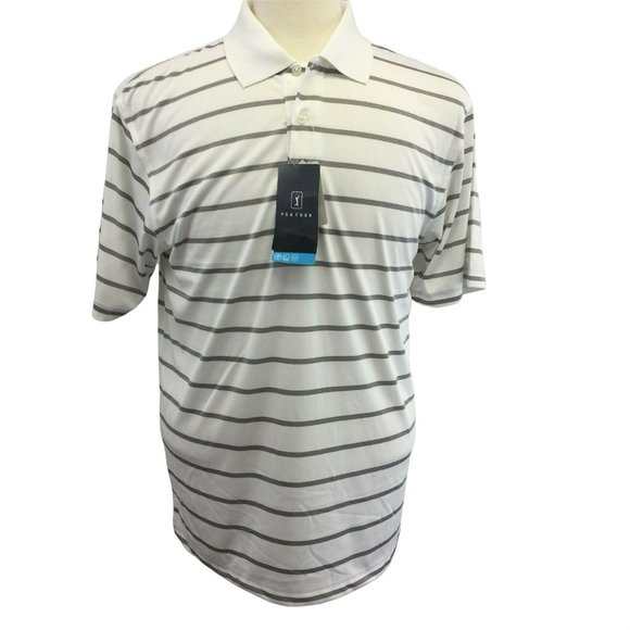 PGA Tour Other - PGA Tour Air Flux Golf Polo Shirt Mens M White Gray Stripe